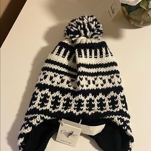 Calimar Accessori Moda Italian Knit Earflap Hat with Braided Tassel Ties